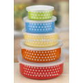 5 sets enamel food bowls with PE lids and red decals